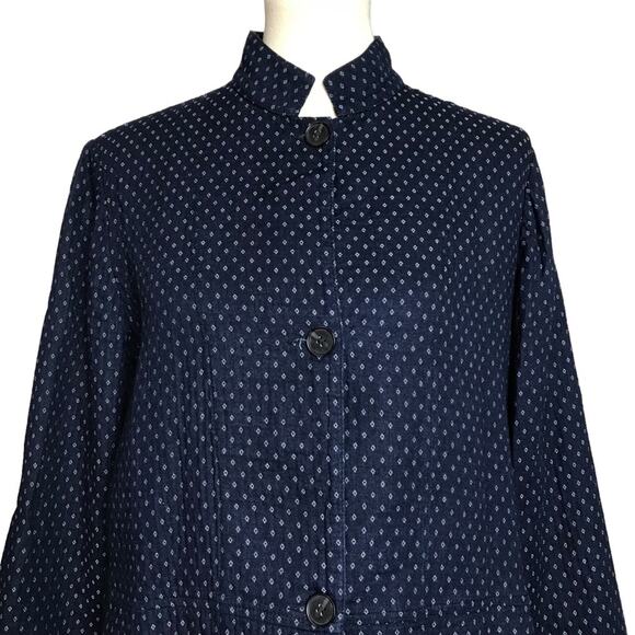 Raquel Allegra Jaquard Navy Blue Diamond Print Buttoned Blazer Coat Jacket Small - Picture 5 of 16